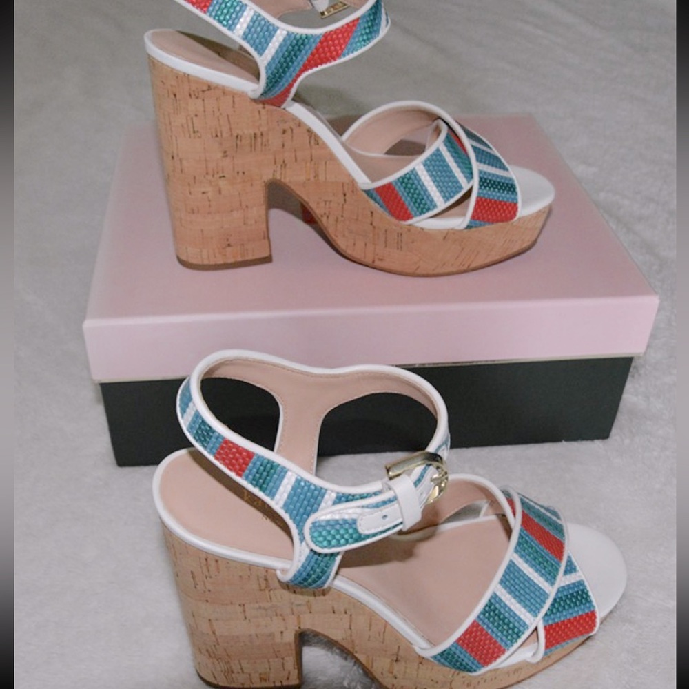 Kate Spade Grace Y2K Striped Raffia Platforms summer Size 8 1/2 NIB